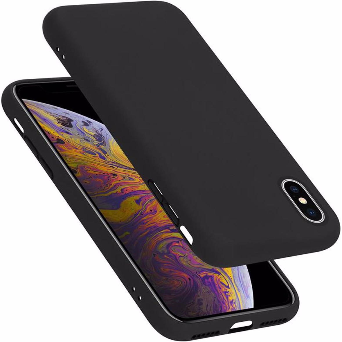 Cadorabo TPU Liquid Silicone Case Cover (Apple iPhone X), Smartphone Hülle, Schwarz