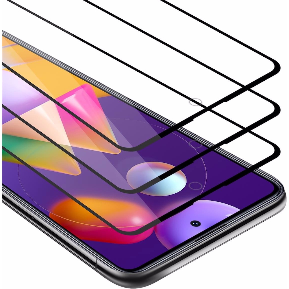 Cadorabo Vollbild Displayschutzglas (3 Stück, Samsung Galaxy M31s), Smartphone Schutzfolie, Schwarz