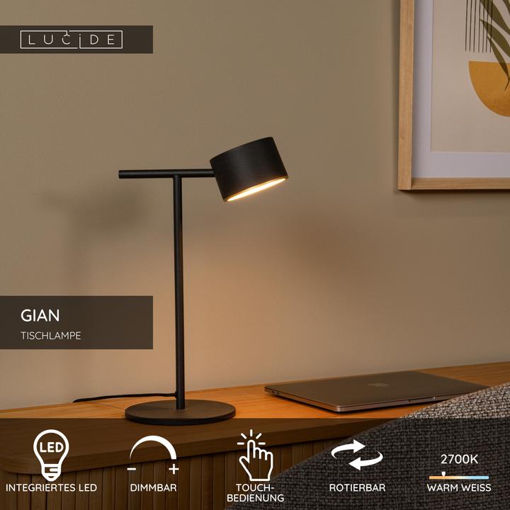 Actual product image Lucide GIAN - Tafellamp - LED Dimb. - 1x9W 2700K - Zwart
