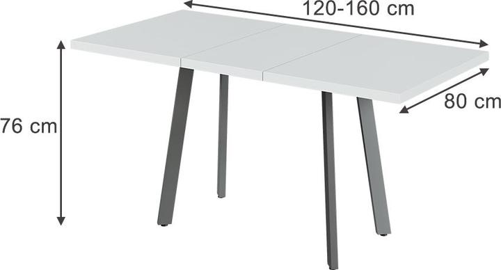 Actual product image Vicco Dining table Tisko, White/Grey, 160 x 80 cm with extendable table top (120 x 80 x 76 cm)