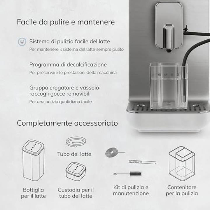 Productafbeelding Smeg BCC13WHMEU Espressomachine met melkfunctie mat wit met roestvrij staal