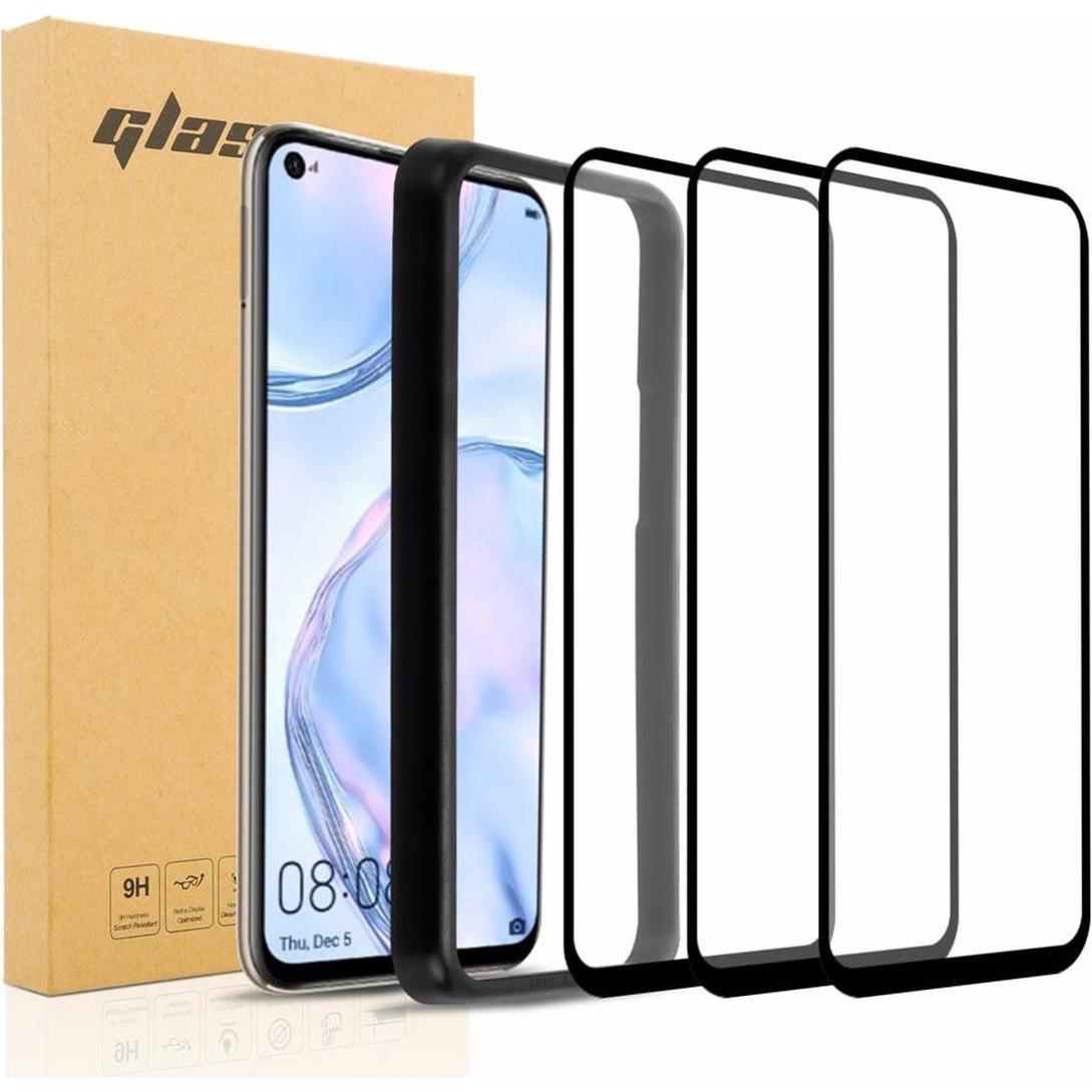 Cadorabo Vollbild Displayschutzglas mit Einbauhilfe (3 Stück, Huawei Nova 6 SE, Huawei P40 Lite, Huawei Nova 7i), Smartp...