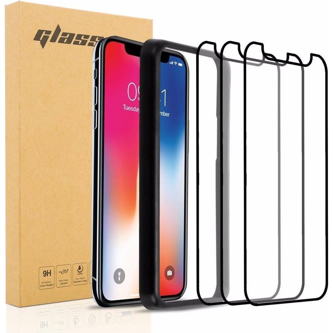 Thumbnail - Cadorabo Vollbild Displayschutzglas mit Einbauhilfe (3 Stück, Apple iPhone XR), Smartphone Schutzfolie, Schwarz