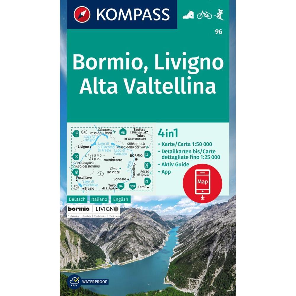 KOMPASS Wanderkarte 96 Bormio, Livigno, Landkarte