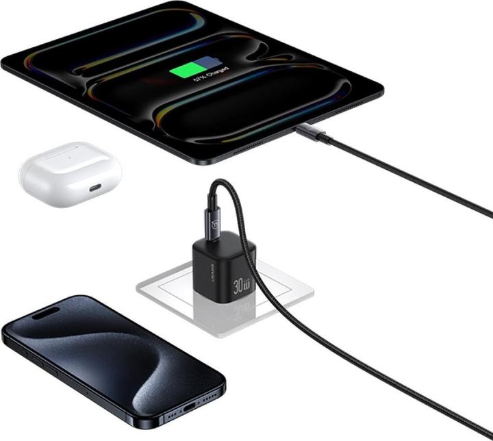 Produktbild Usams Wall Charger JO Series CC262 30W USB-C + 1m USB-C/Lightning Cable White (30 W, 1 Port)