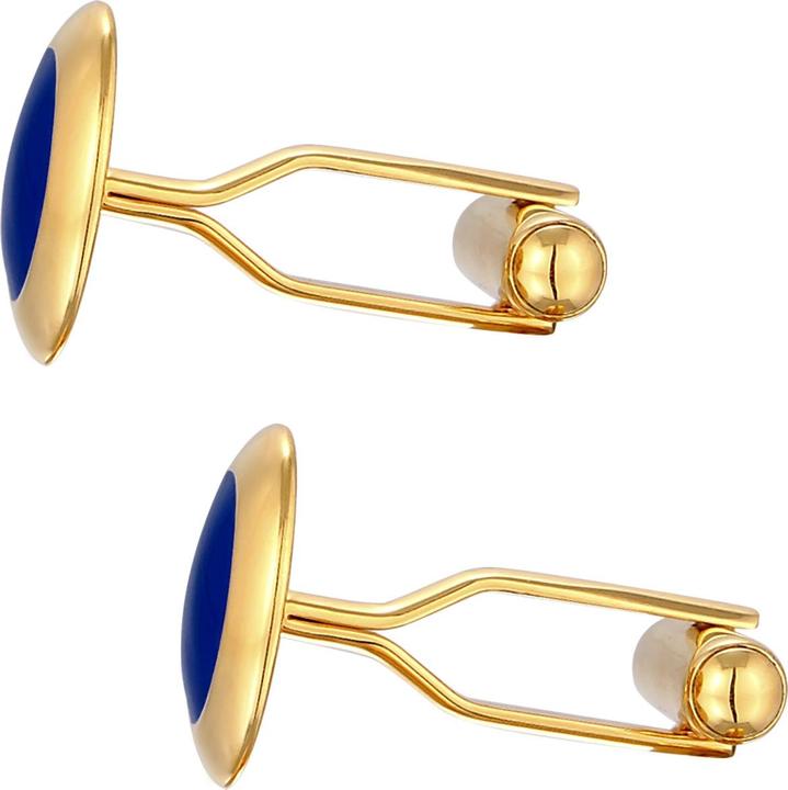 Actual product image Kuzzoi Cufflink Basic Round Classic Geo Enamel Blue 925 Silver (925 sterling silver, Enamel, No gemstone)