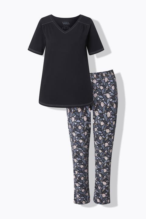 Produktbild Ulla Popken Pyjama, Blätter, V-Ausschnitt, Halbarm (54, 56)