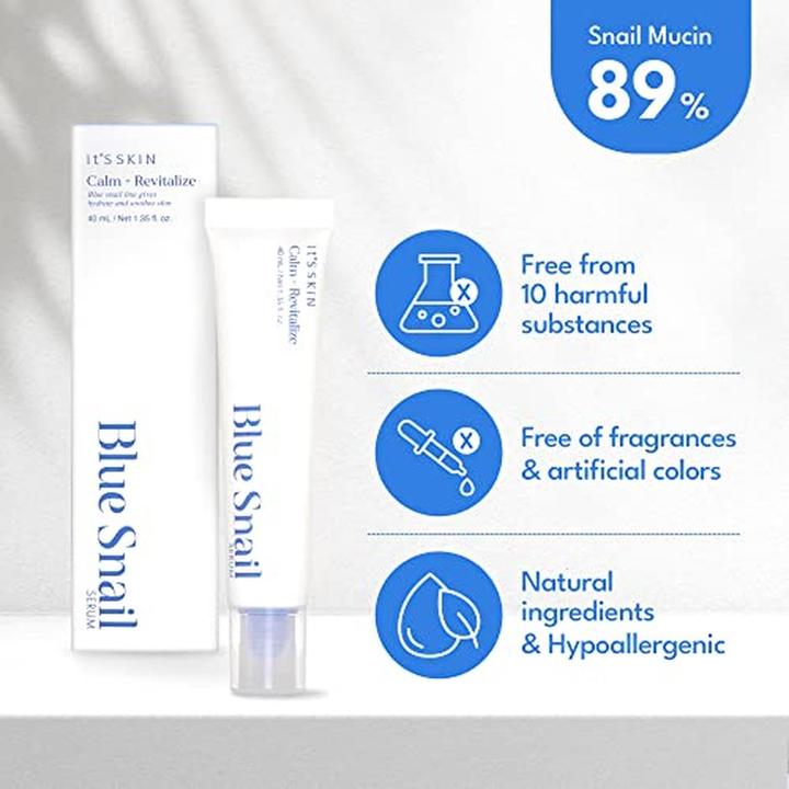Actual product image Skin Gin IT'S SKIN Blue Snail Serum Day and Night Serum for Face with Snail Mucin Essence and Centella Asiati (40 ml)