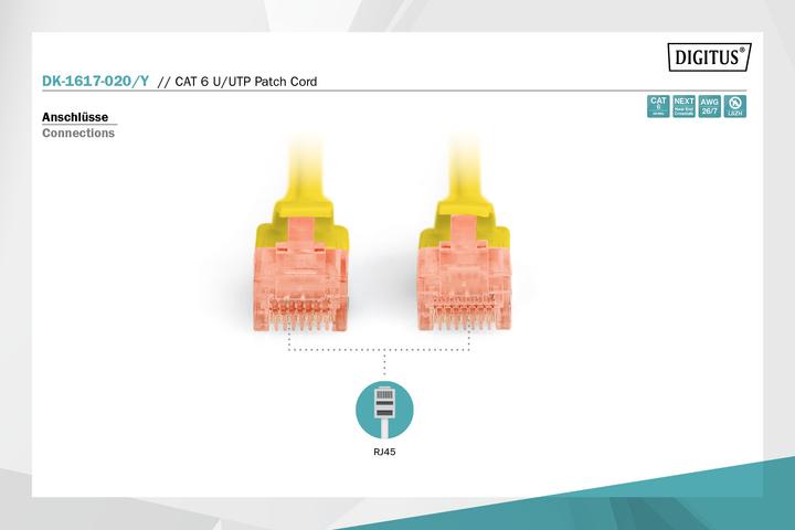 Produktbild Digitus CAT 6 U-UTP Patchkabel Cu LSZH AWG 26/7 Länge 2 m Farbe Gelb (U/UTP, CAT6, 2 m)