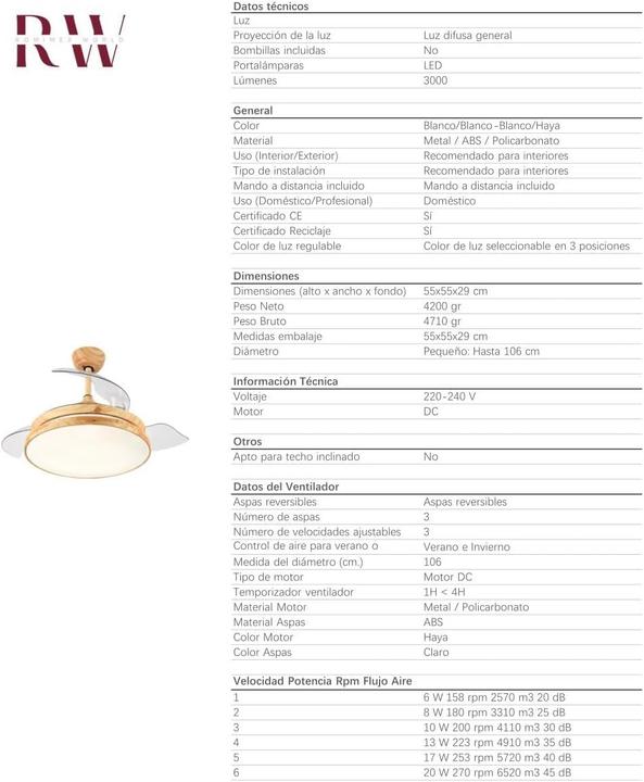 Produktbild Ventilatore Lampada in Metallo ABS Madera