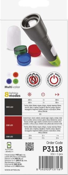 Actual product image Emos LED Aufladbare Metall-Taschenlampe, 600 lm, 1 200 mAh (16 cm, 600 lm)