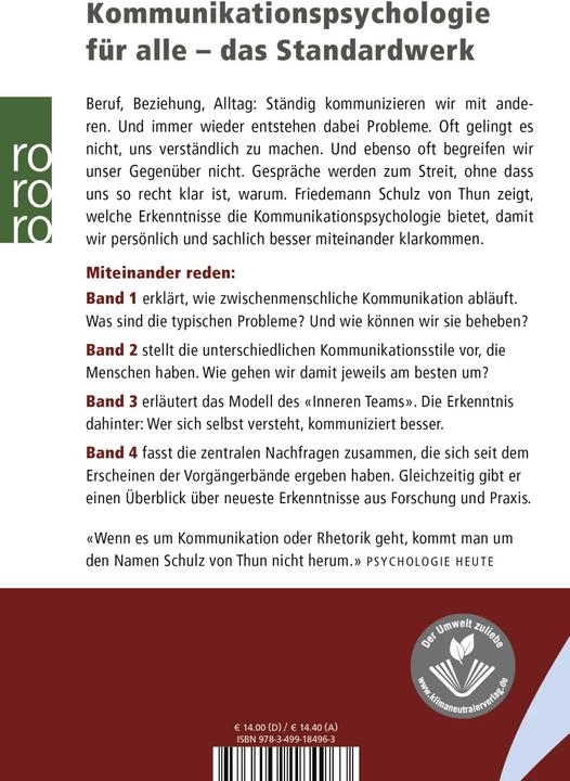 Actual product image Miteinander reden 2. Stile, Werte und Persönlichkeitsentwick (German, Friedemann Schulz of Thun, 1989)