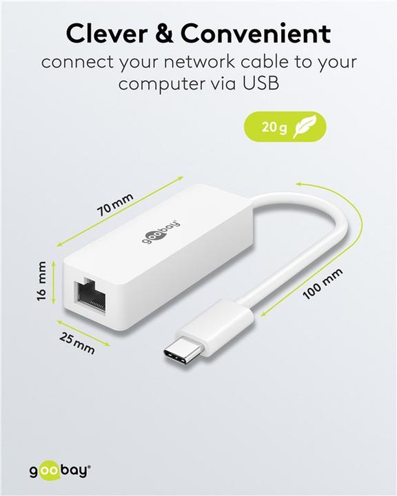 Produktbild Goobay USB C Adapter (USB-C, RJ45 Gigabit Ethernet (1x))