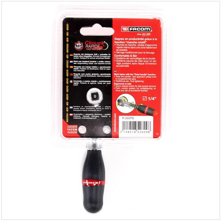Image du produit Facom Cliquet réversible 1/4 avec poignée rotative à 360° Taille 1/4 (6,3 mm) (1/4")