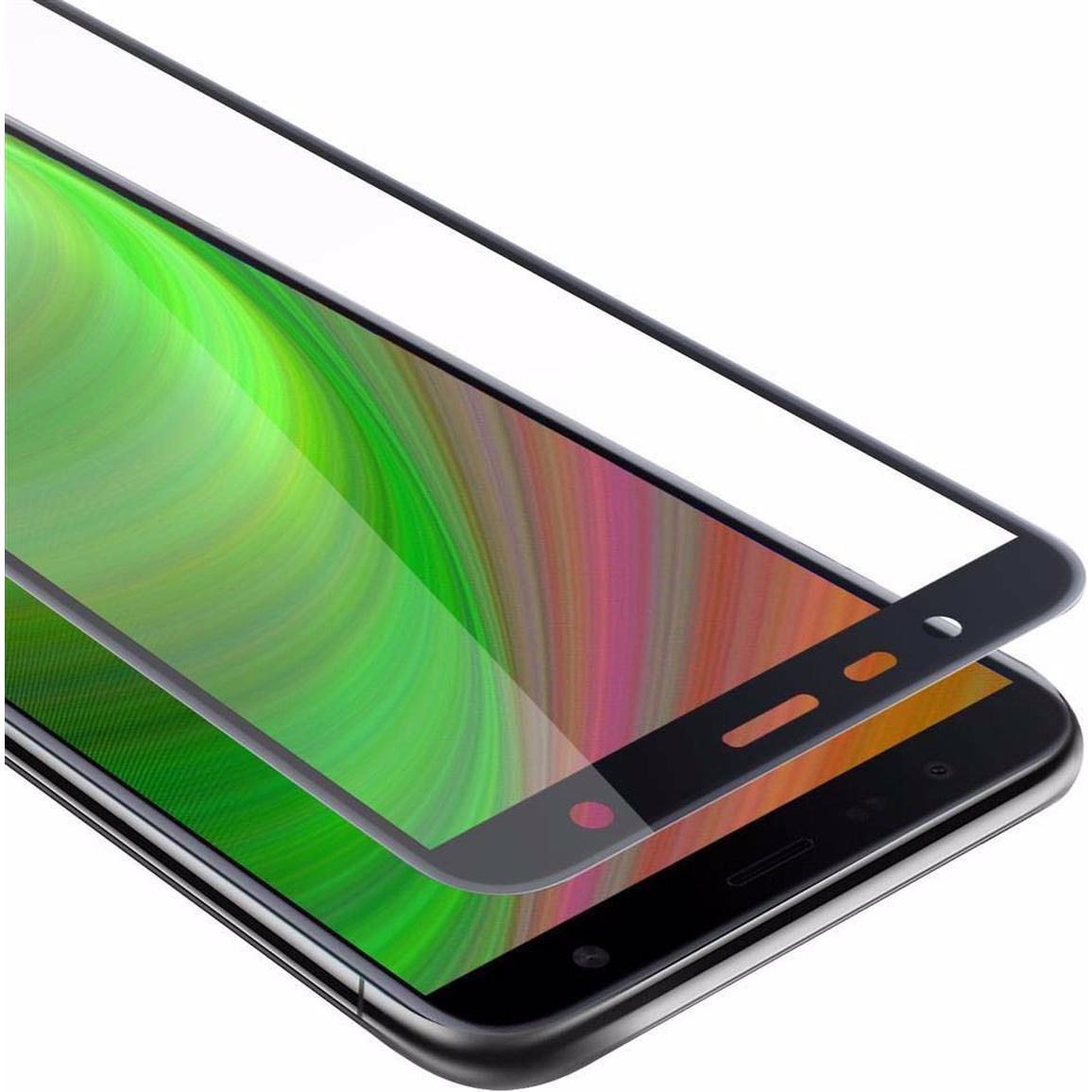 Cadorabo Vollbild Displayschutzglas (1 Stück, Samsung Galaxy J4+), Smartphone Schutzfolie, Schwarz