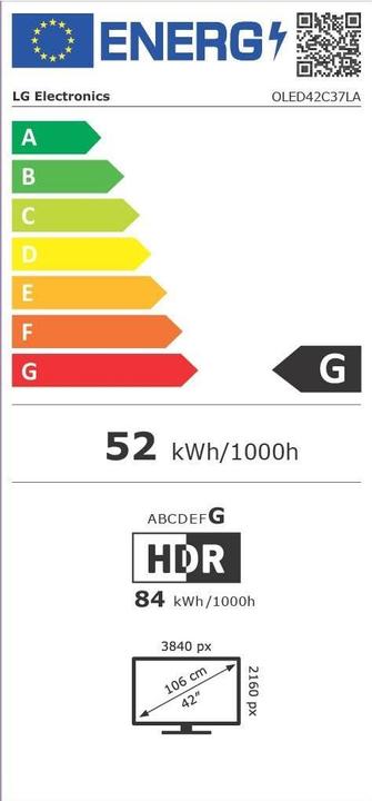 Etichetta energetica LG OLED42C37LA (42", C3, OLED, 4K, 2023)