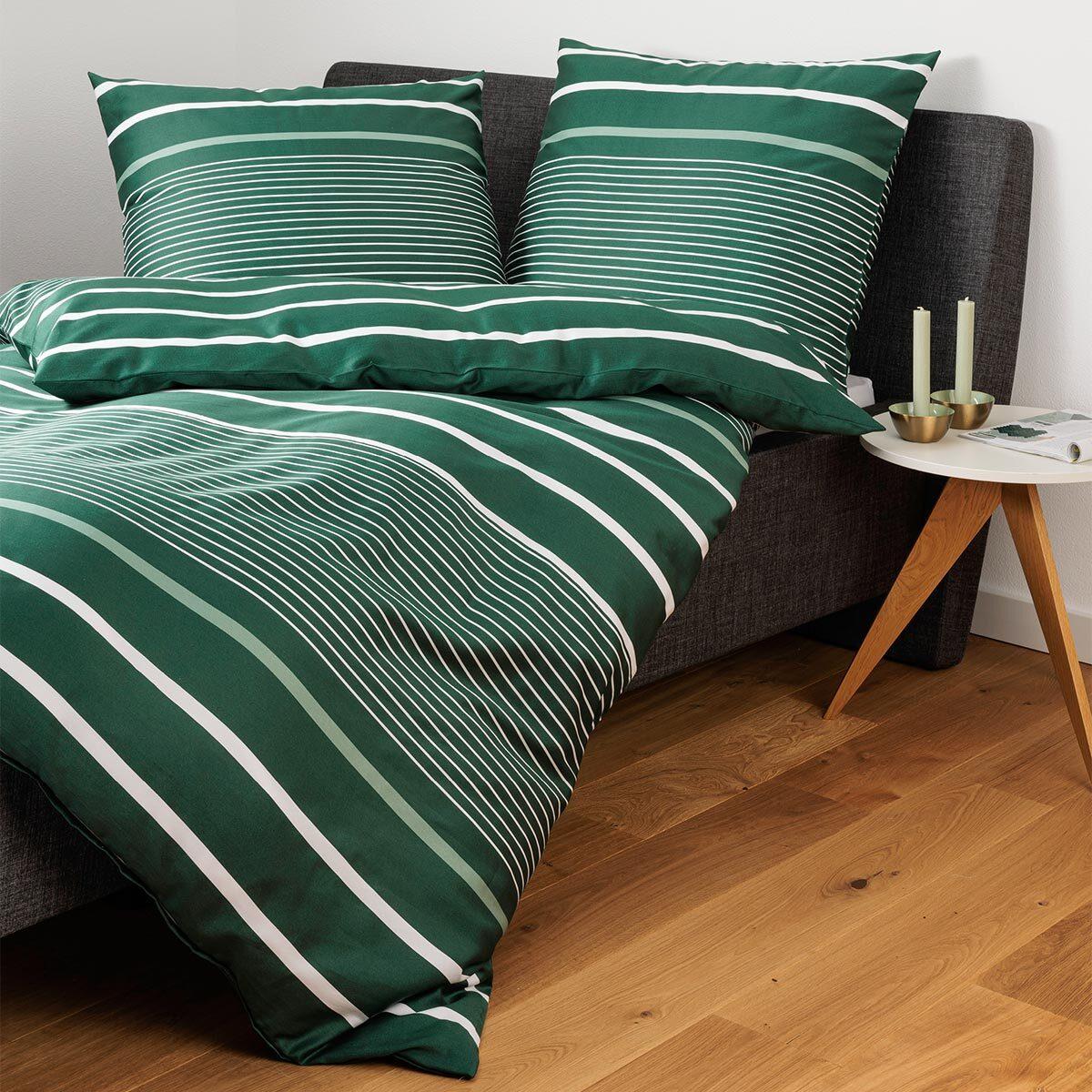 Thumbnail - Janine, Bettwäsche, Mako-Satin Bettwäsche J.D. 87105 jade waldgrün (Bettwäsche Set, 135x200 cm + 80x80 cm)