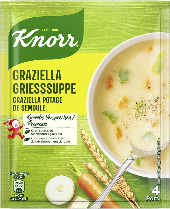 Knorr Graziella potage de semoule sachet, avec oignons, carottes & poireaux, prêt en 10 minutes