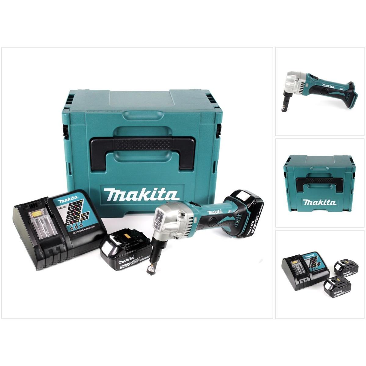 Makita, Cesoia elettrica per lamiera, DJN 161 RFJ Roditrice a batteria 18V in valigetta Makpac + 2x Batterie BL1830 3,0Ah + Caricab