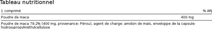 Valeurs nutritives et ingrédients Phytopharma Maca (80 pièce(s), Capsules, 40.40 g)