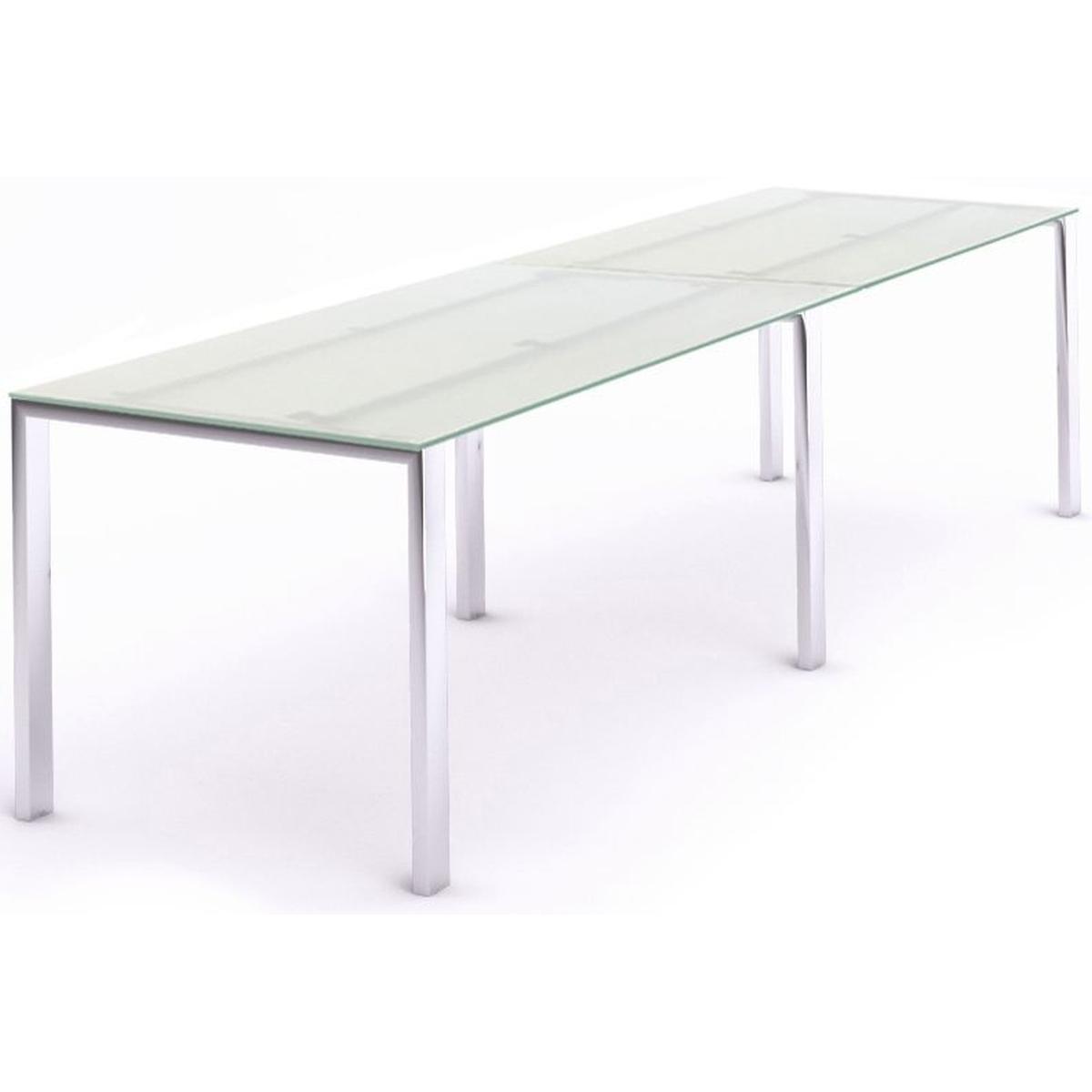 Rocada, Schreibtisch, Mehrfacharbeitstisch Total BxTxH 320x80x73cm Gestell verchromt Platte Glas satiniert