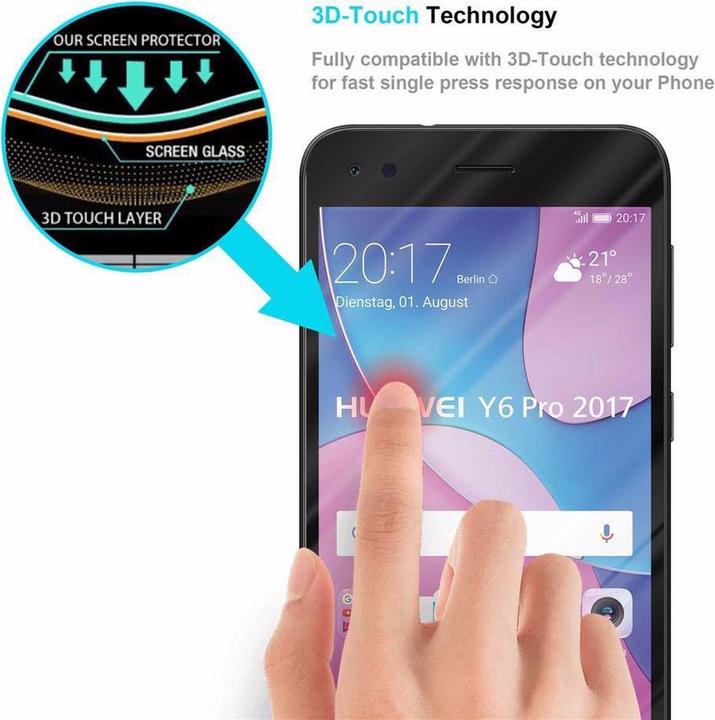 Actual product image Cadorabo Full screen display protection glass (1 Piece, Huawei Y6 Pro (2017))