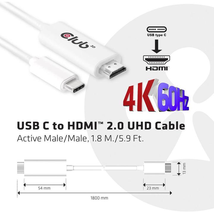 Image du produit Club 3D USB Typ C — HDMI (Typ A) (1.80 m)