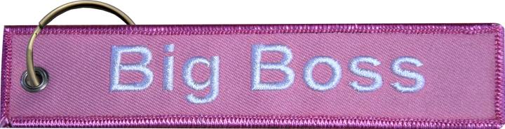 Actual product image Pinex Big Boss key fob embroidered pink