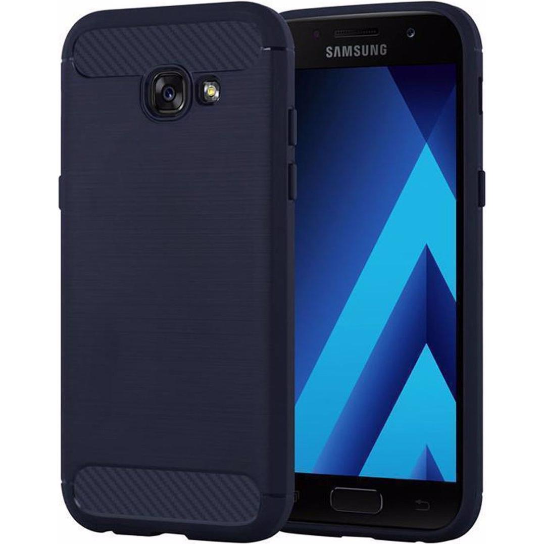 Cadorabo TPU Ultra Slim carbon edelstahl Kombi Cover (Samsung Galaxy A3 (2017)), Smartphone Hülle, Blau