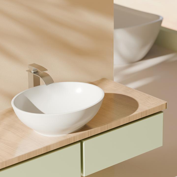 Produktbild Emke Aufsatzwaschbecken Ovales Waschbecken Keramik Waschbecken Waschtisch Weiss Glänzend 415x 335 x 1 (335 mm, 415 mm)