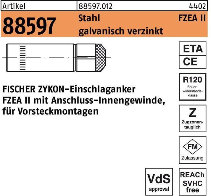 Actual product image Fischer Zykon drop-in anchor FZEA II 10x40 M8 (100 pcs.)
