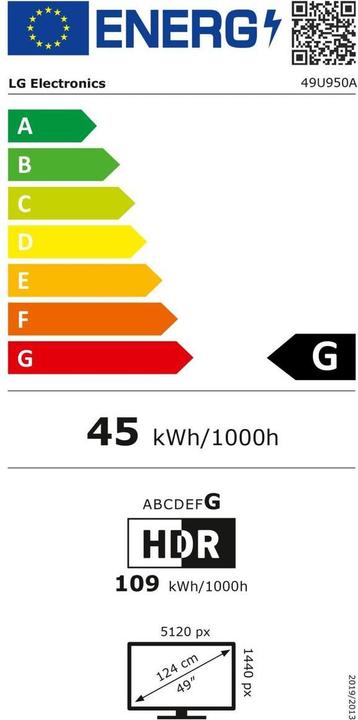 Label énergétique LG UltraWide 49U950A-W (5120 x 1440 pixels, 49")