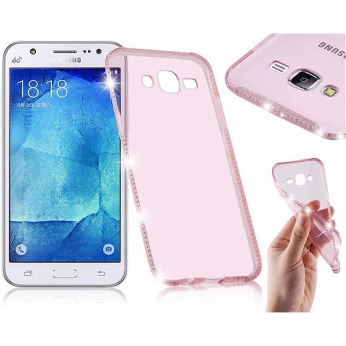 Cadorabo TPU Ultra Slim Strass Cover (Samsung Galaxy J5), Smartphone Hülle, Rosa