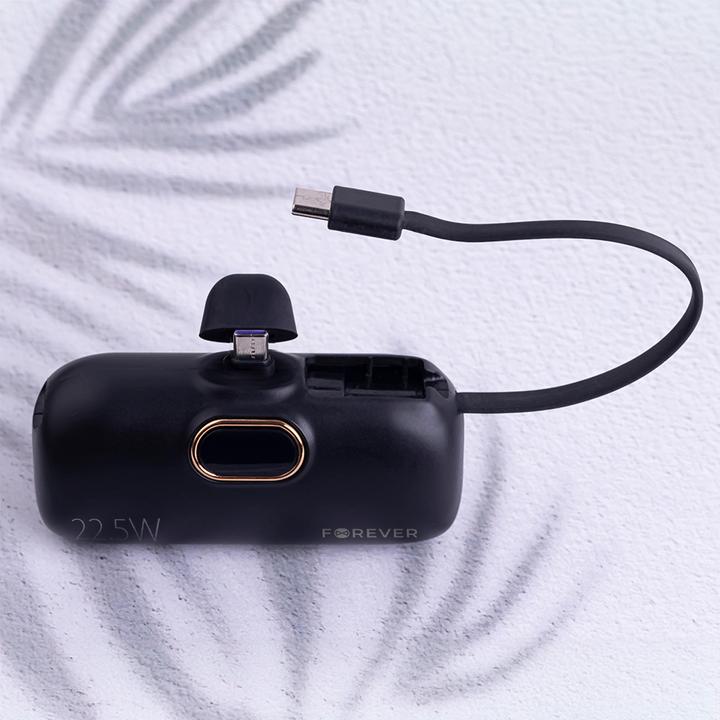 Actual product image Forever mini power bank MTB-100 22.5W 5000 mAh USB C black (5000 mAh, 22.50 W, 18.50 Wh)