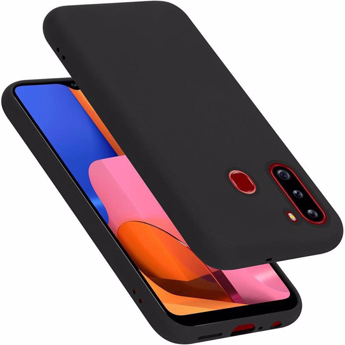 Cadorabo TPU Liquid Silicone Case Cover (Samsung Galaxy A21), Smartphone Hülle, Schwarz