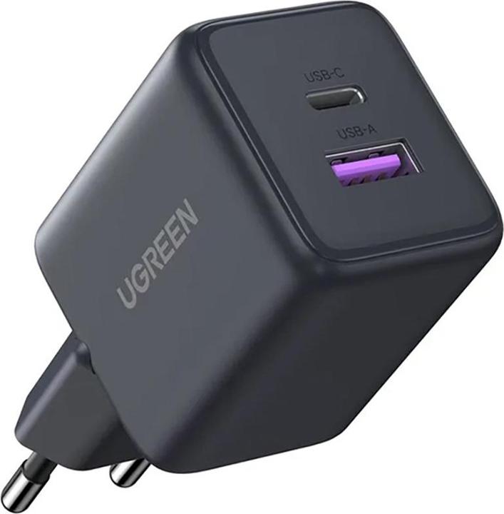Actual product image Ugreen - Wall Charger X516 (55539) - USB, Type-C, GaN Fast Charger, 30W, QC3.0 - Grey (30 W, 2 ports)