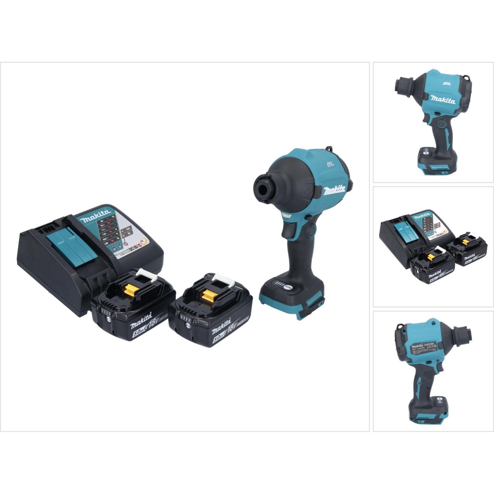 Makita, Laubsauger + Laubbläser, DAS 180 RT Akku GeblÃ¤se 18 V Brushless + 2x Akku 5,0 Ah + LadegerÃ¤t (Akkubetrieb, Lau...