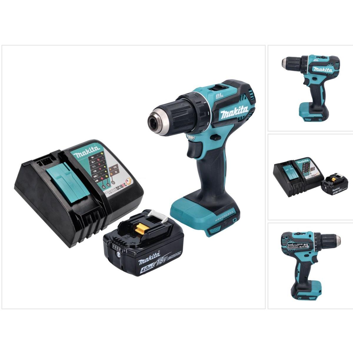 Makita, Bohrmaschine + Akkuschrauber, DDF 485 RM1 Akku Bohrschrauber 18 V 50 Nm Brushless + 1x Akku 4,0 Ah + Ladegerät (...