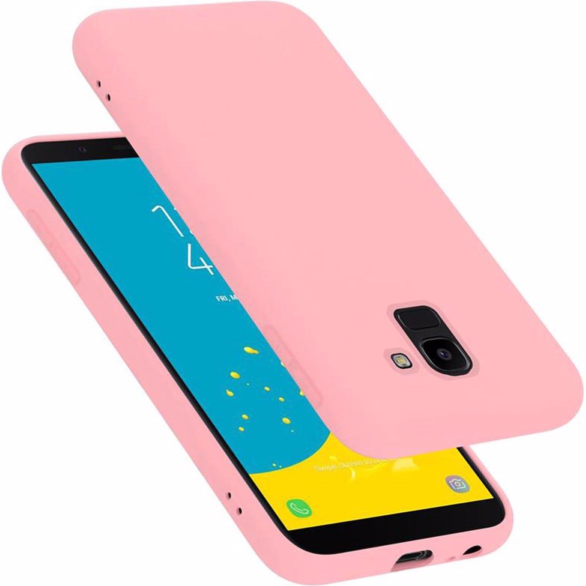 Cadorabo TPU Liquid Silicone Case Cover (Samsung Galaxy J6 (2018)), Smartphone Hülle, Rosa