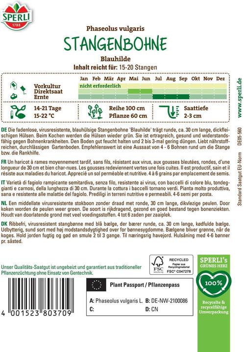 Produktbild Sperli Stangenbohne Blauhilde (Pflanzensamen)