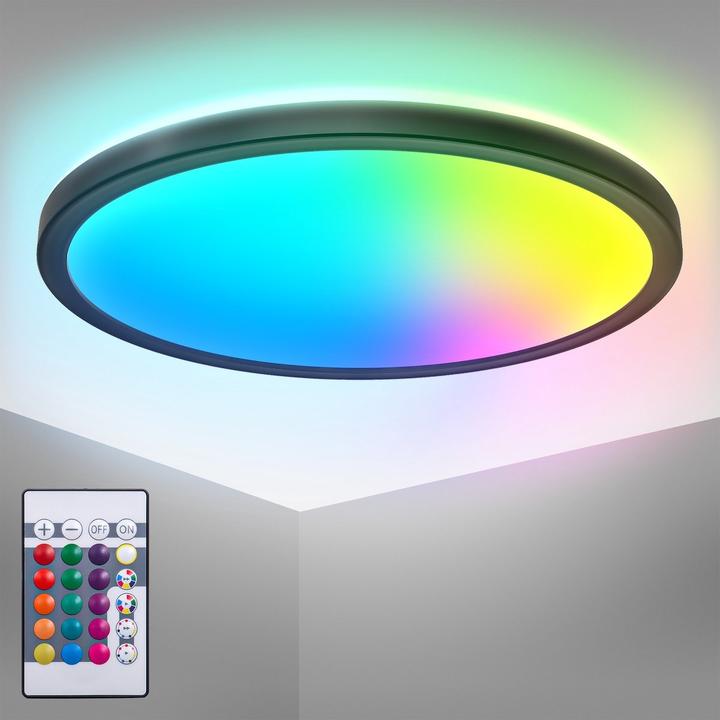 Actual product image B.K.Licht Ultra-flat RGB/W-LED panel with backlight, black, 1xLED/15W (1850 lm)