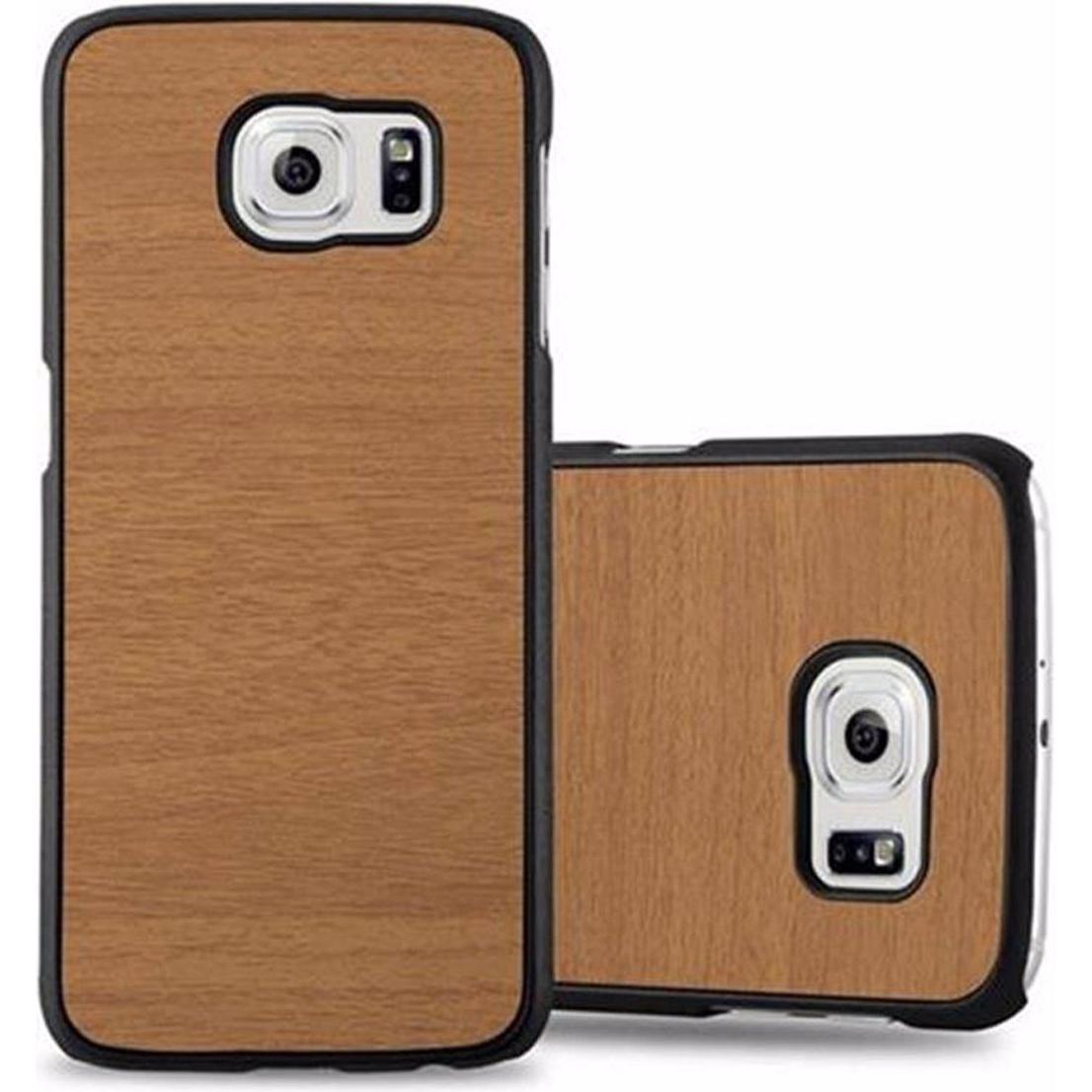 Cadorabo Hard Cover Woody Cover (Samsung Galaxy S6), Smartphone Hülle, Braun