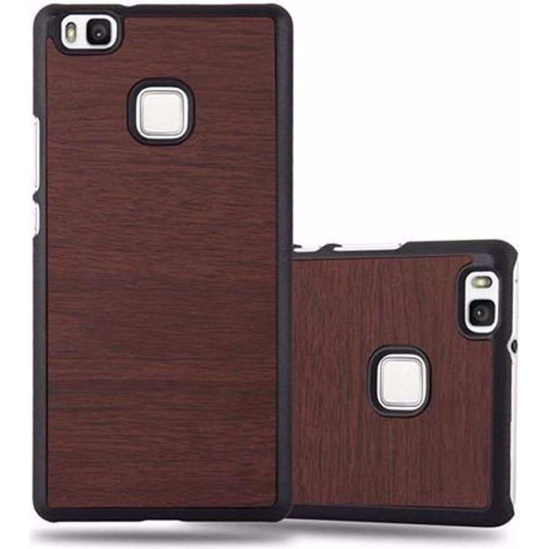 Cadorabo Hard Cover Woody Cover (Huawei P9 Lite), Smartphone Hülle, Braun