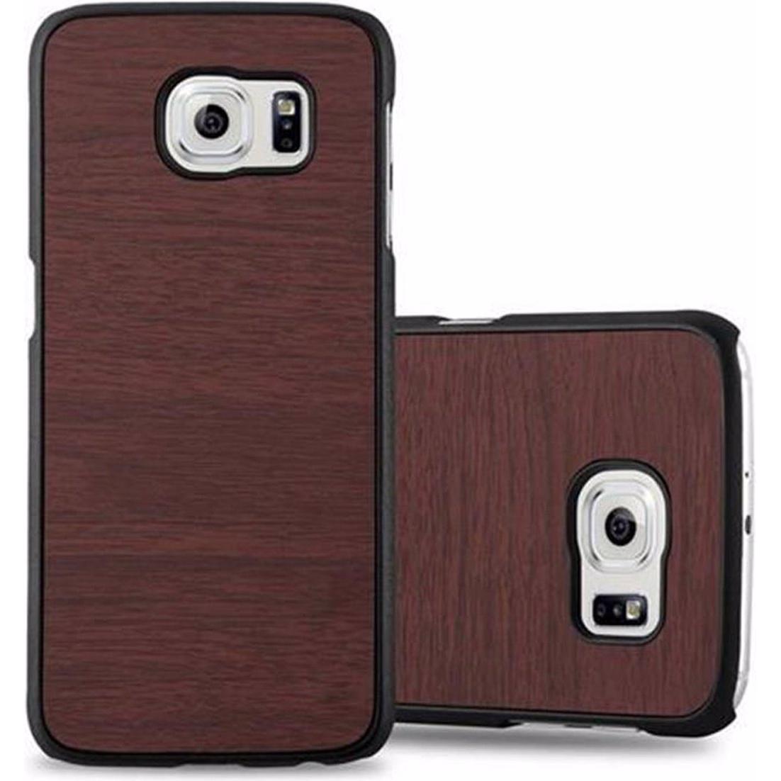 Cadorabo Hard Cover Woody Cover (Samsung Galaxy S6), Smartphone Hülle, Braun