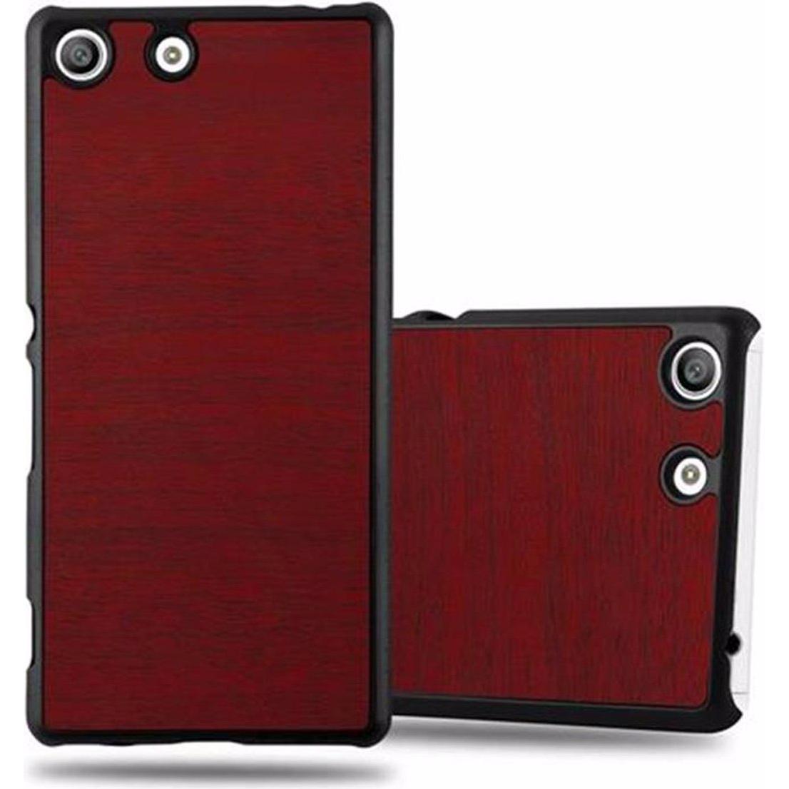Cadorabo Hard Cover Woody Cover (Sony Xperia M5), Smartphone Hülle, Rot