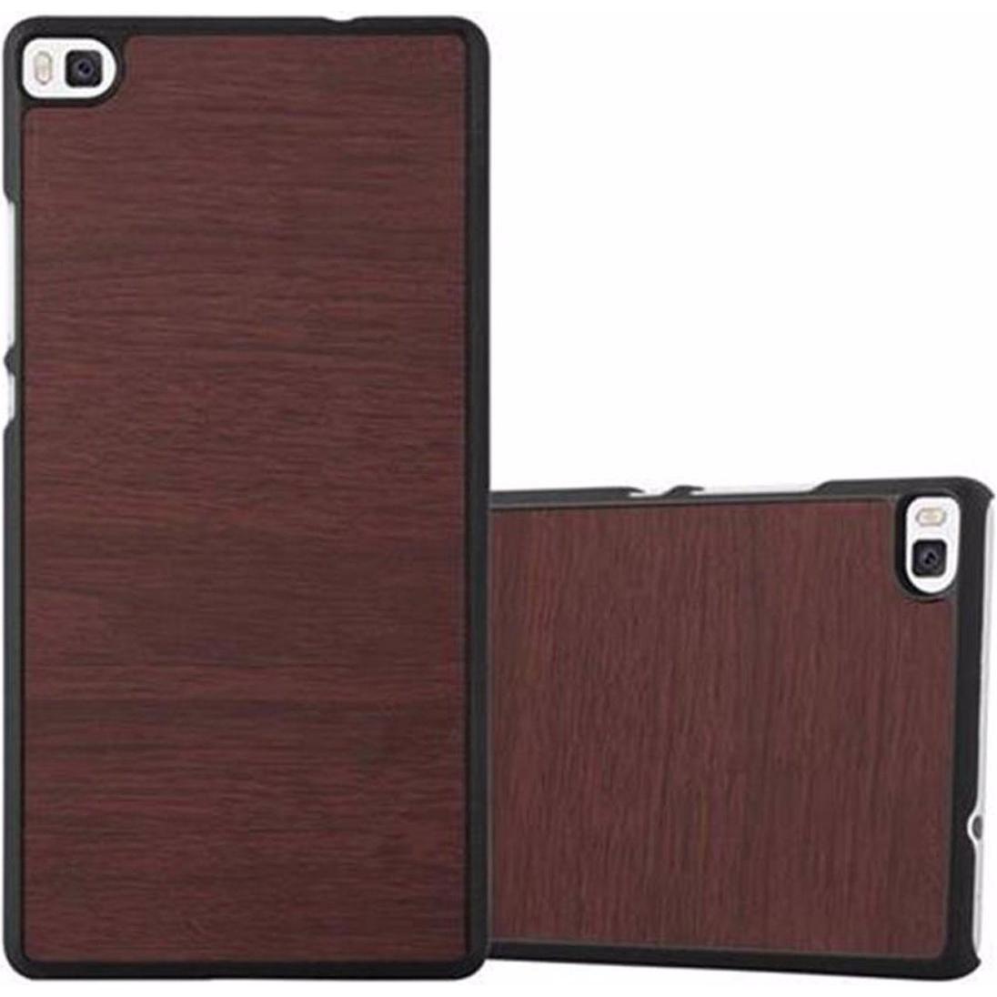Cadorabo Hard Cover Woody Cover (Huawei P8), Smartphone Hülle, Braun