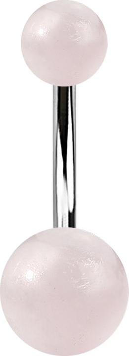 Produktbild Star Piercing Banane silber mit zwei Kugeln Rosequarz Stein (ohne Messing, Chirurgenstahl 316L, Mineralisch)