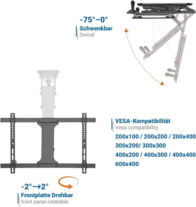 Produktbild LogiLink TV-Deckenhalterung, 3270", elektrisch neigbar, 35 kg max. mit App (Decke, 35 kg, 32" - 70")