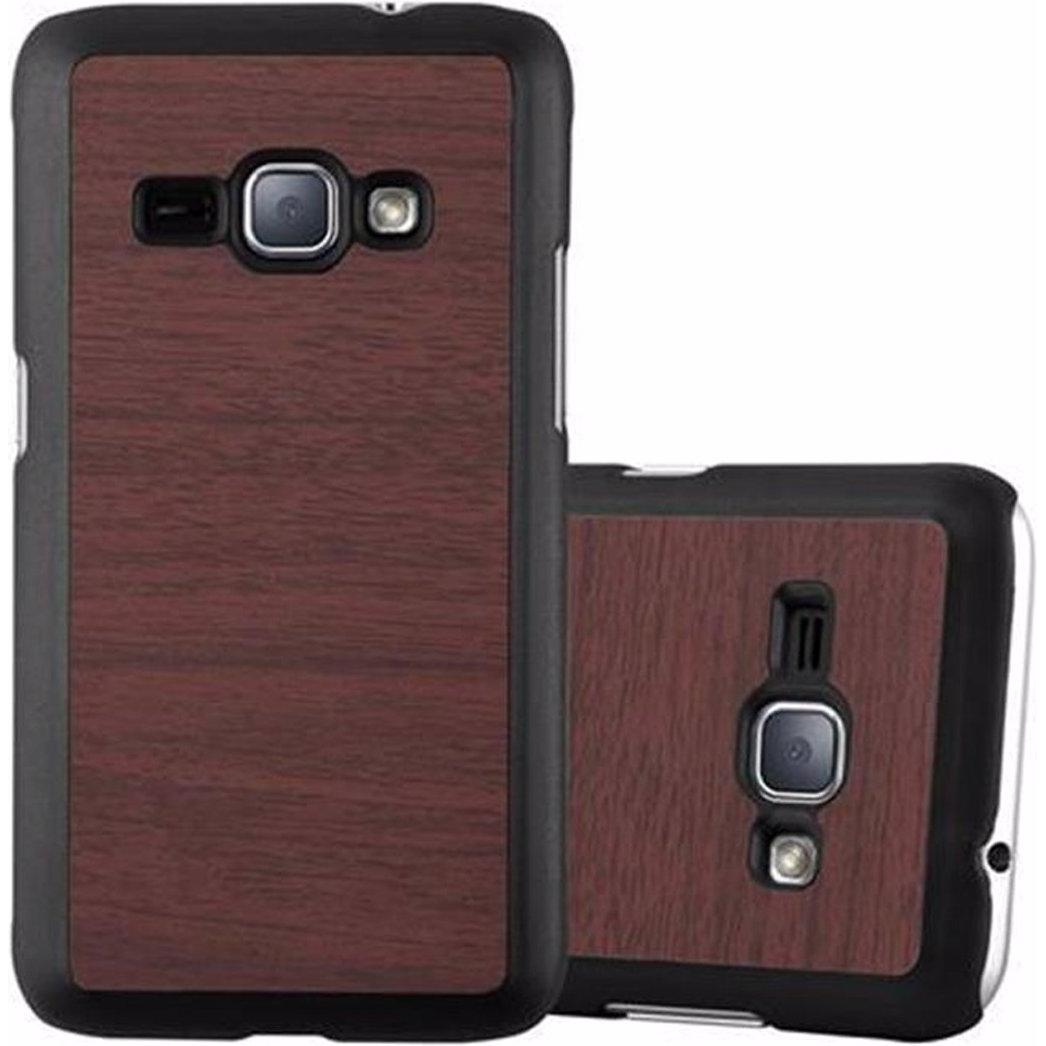 Cadorabo Hard Cover Woody Cover (Samsung Galaxy J1 (2016)), Smartphone Hülle, Braun