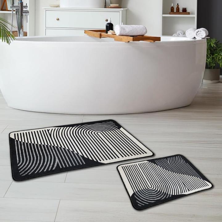 Produktbild Miqna 2-tlg. rutschfestes Badteppich Set, waschbar (60x100 & 50x60 cm) (100 x 50 cm)